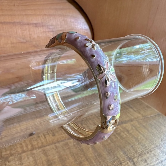 Petite Lavender Turquoise Cloisonne Enamel Bangle Bracelet Clamper Style Closure - Picture 10 of 10